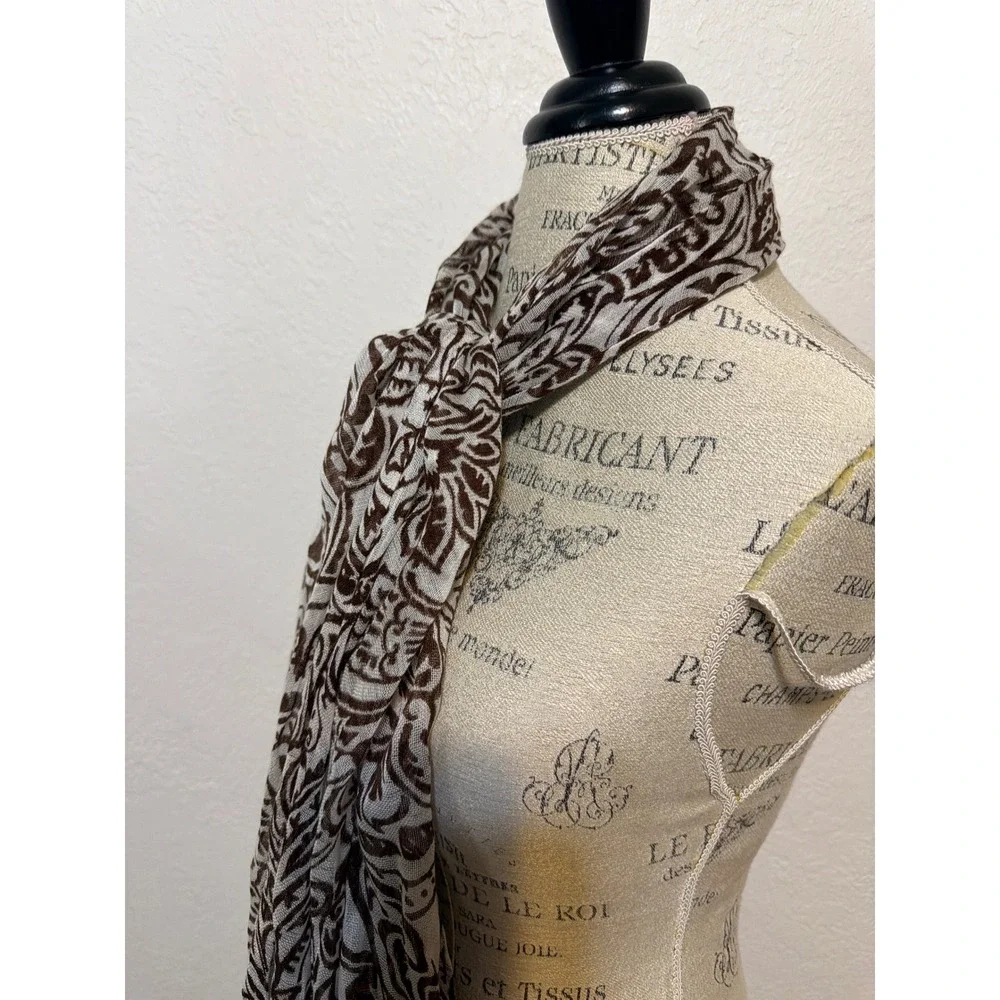 Banana Republic Paisley Scarf Brown Cream Lightweight Fringe One Size NWT